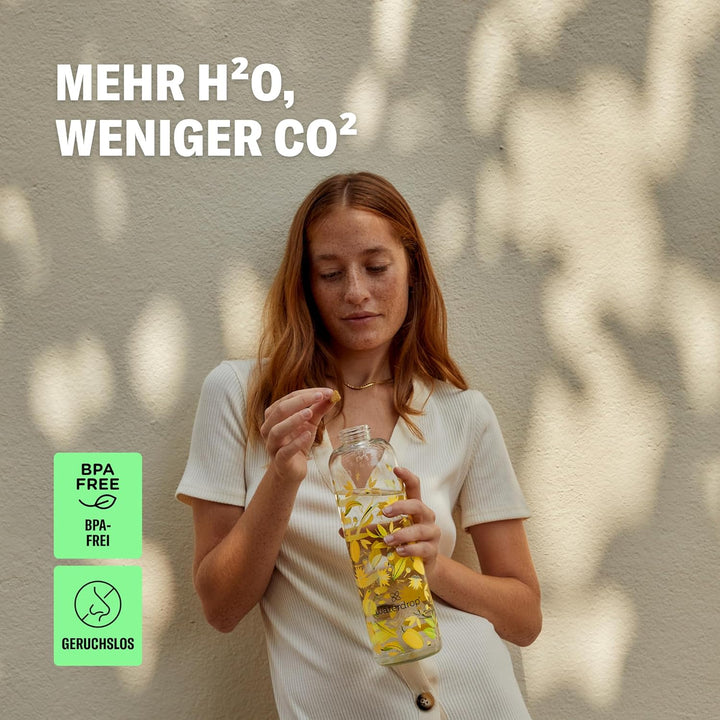 waterdrop® Edition Glass Bottle 600ml Trinkflasche Glas auslaufsicher, Kohlensäure geeignet | BPA fr