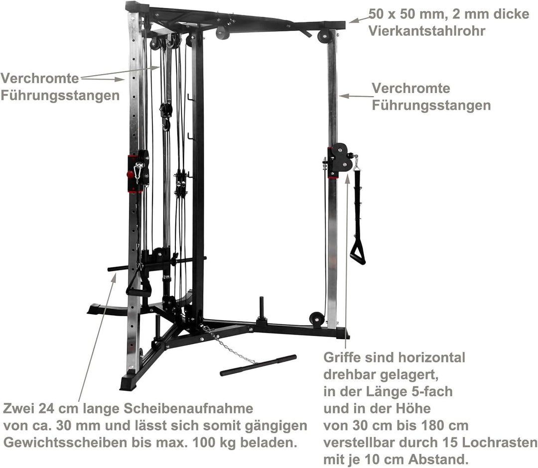 Hansson Sports® Kabelzug Trainer Latzugstation Kraftstation Cross Over mit Klimmzugstange, Bizeps- /