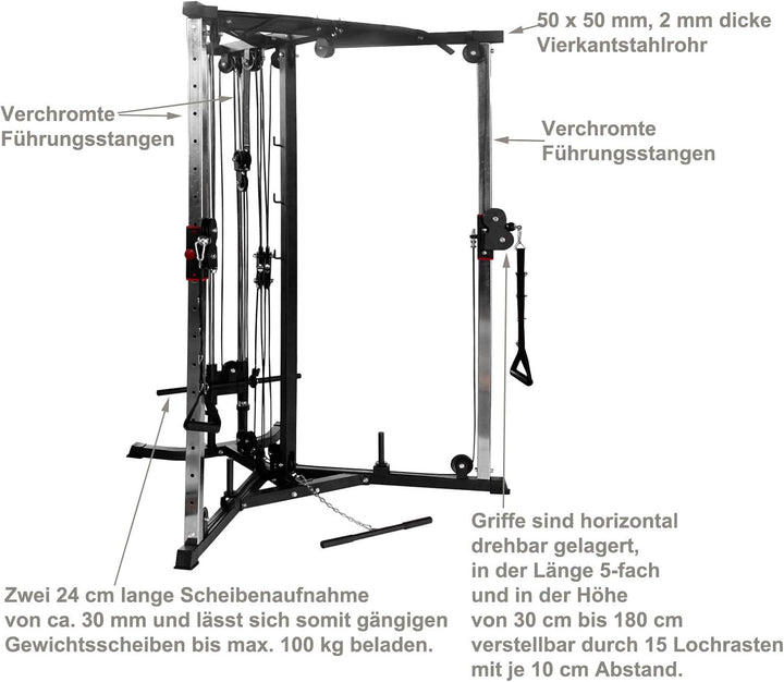 Hansson Sports® Kabelzug Trainer Latzugstation Kraftstation Cross Over mit Klimmzugstange, Bizeps- /
