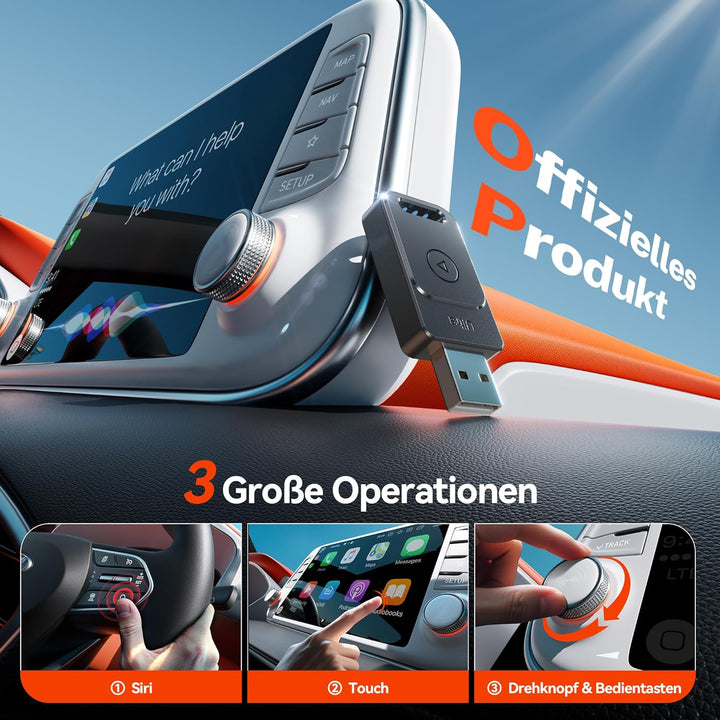 for Apple Carplay Wireless Adapter, 3X Autoverbindung, Keine Latenz, Plug&Play, Wireless Carplay Ada