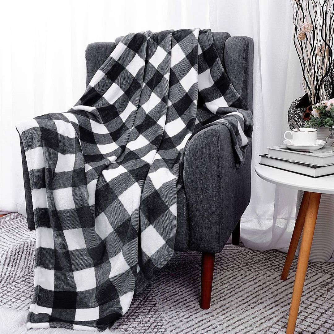 PiccoCasa Karierte Decke Wolldecke Grosse Decke Tagesdecke Fleecedecke Warme & weiche Wohn- & Kusche