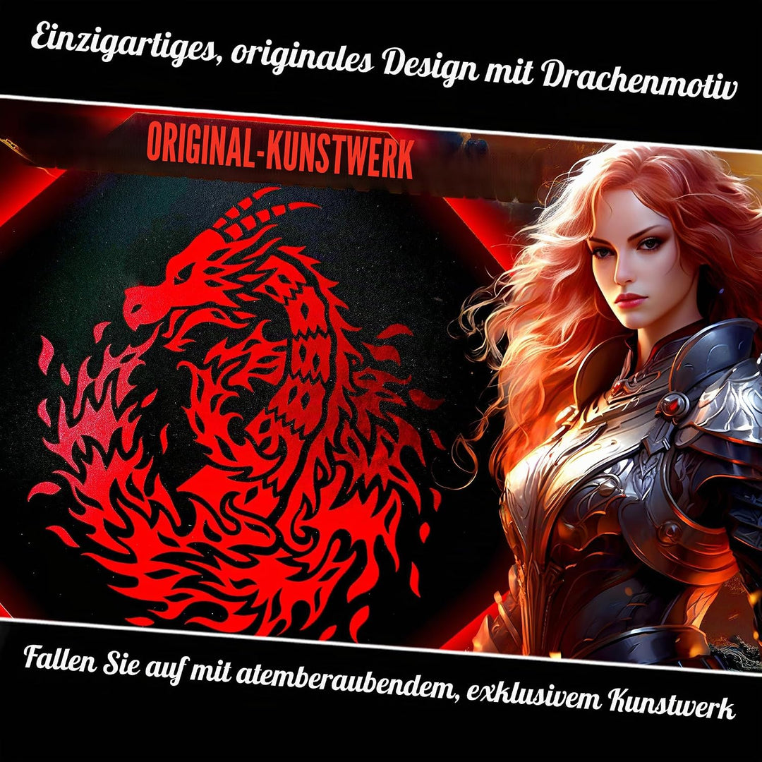 Fantasydice - Rot - Feuerdrache - Würfeltablett - 20,3 cm achteckig mit Deckel und Würfelfel-Bereich