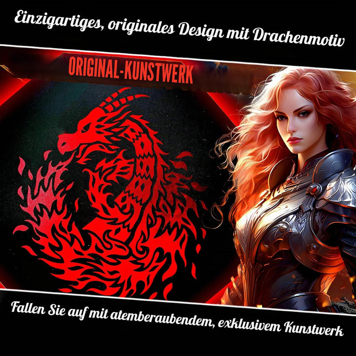 Fantasydice - Rot - Feuerdrache - Würfeltablett - 20,3 cm achteckig mit Deckel und Würfelfel-Bereich