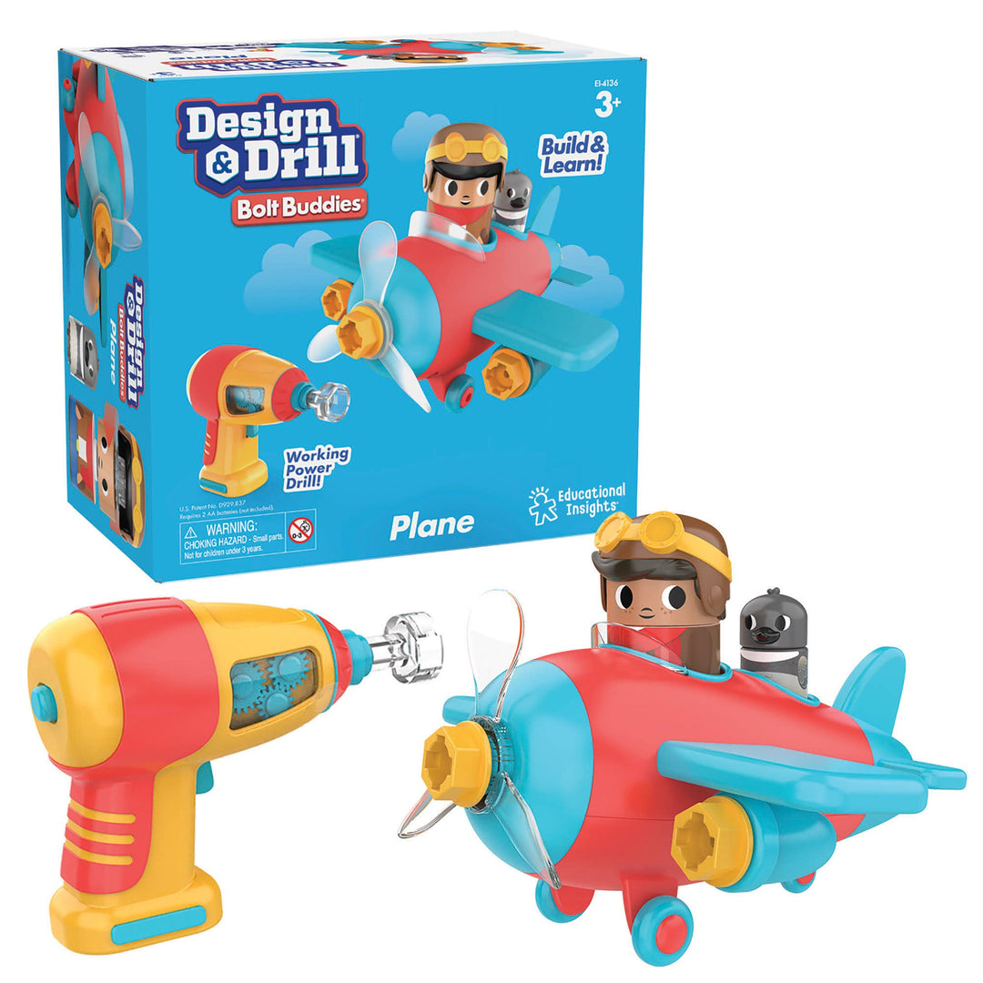 Learning Resources Design & Drill Schrauberkumpel Flugzeug, Flieger-Spielset mit Flugzeug und Pilotf