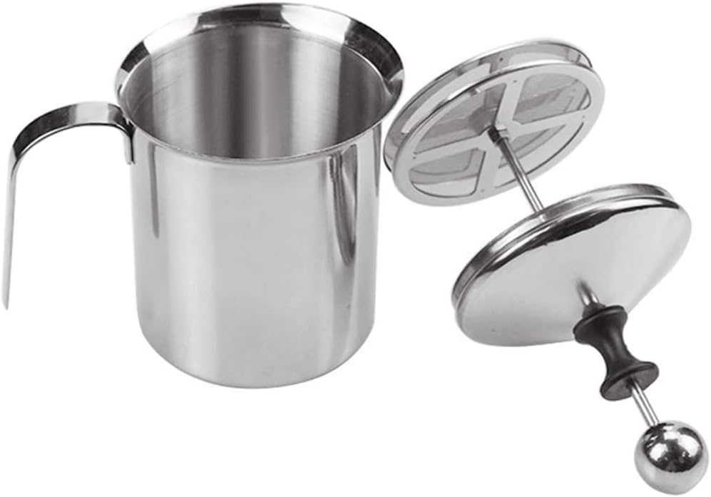 Edelstahl Double Mesh manuelle Milchaufschäumer, 800ml Milchaufschäumer Manuell zur Herstellung von