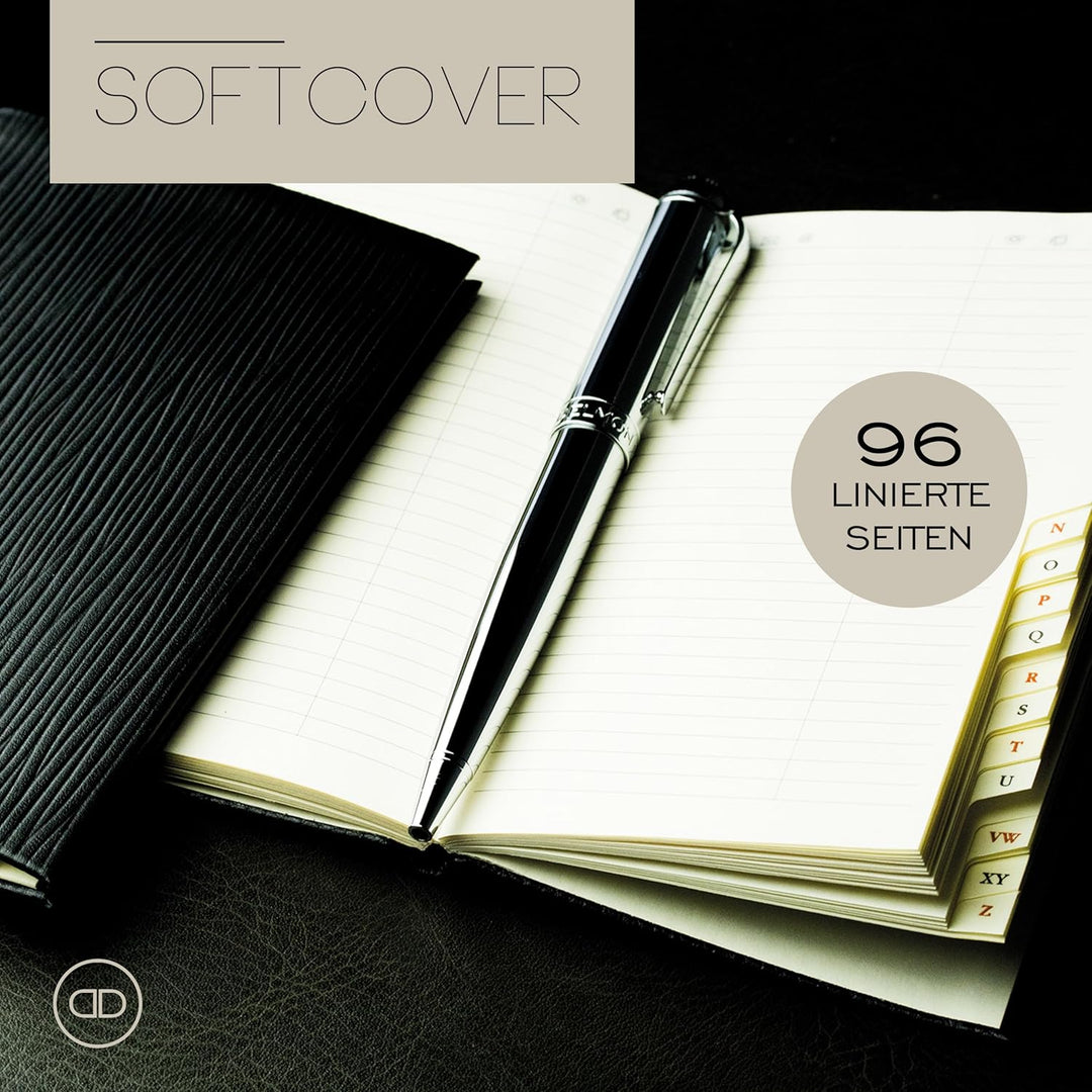 DELMON VARONE - Personalisierbares Adressbuch Pocket Format gebunden mit A-Z Register Pagila Leder s