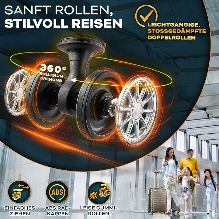 tillvex® Reisekoffer Set 3-TLG. + Gepäckwaage, 6X Koffergurte &amp; 3X Kofferanhänger | Kofferset 4 Roll