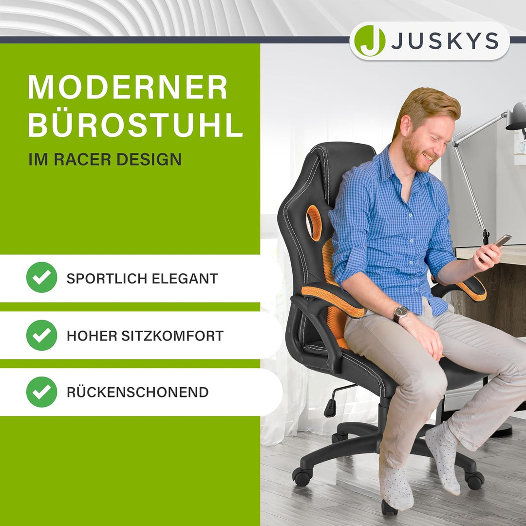 Juskys Racing Schreibtischstuhl Montreal ergonomisch höhenverstellbar & gepolstert 120 kg belastbar