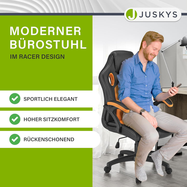 Juskys Racing Schreibtischstuhl Montreal ergonomisch höhenverstellbar & gepolstert 120 kg belastbar