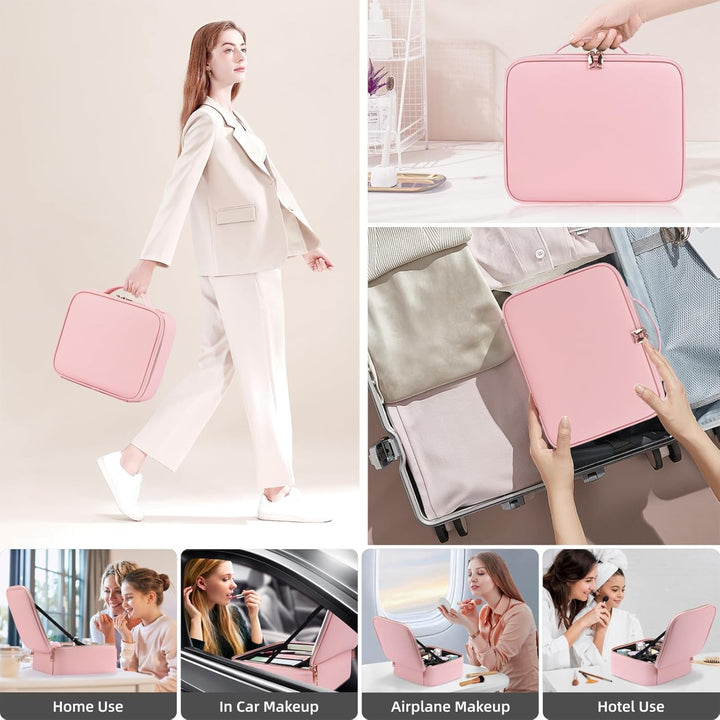 Reise-Schminktasche mit LED-Spiegel, Reise-Schminktasche mit beleuchtetem Spiegel, 3-Farben-Einstell