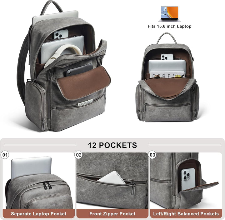 Veganer Lederrucksack für Damen und Herren, passend für 16,0 Zoll Laptop, weicher Reiserucksack für