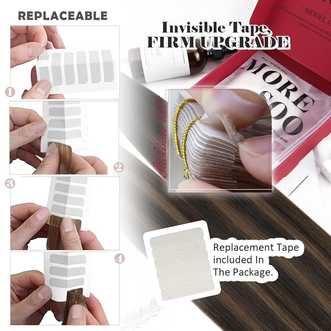Moresoo Tape in Extensions Echthaar Braun Unsichtbare Tape Extensions Dunkelbraun bis Hellbraun mit