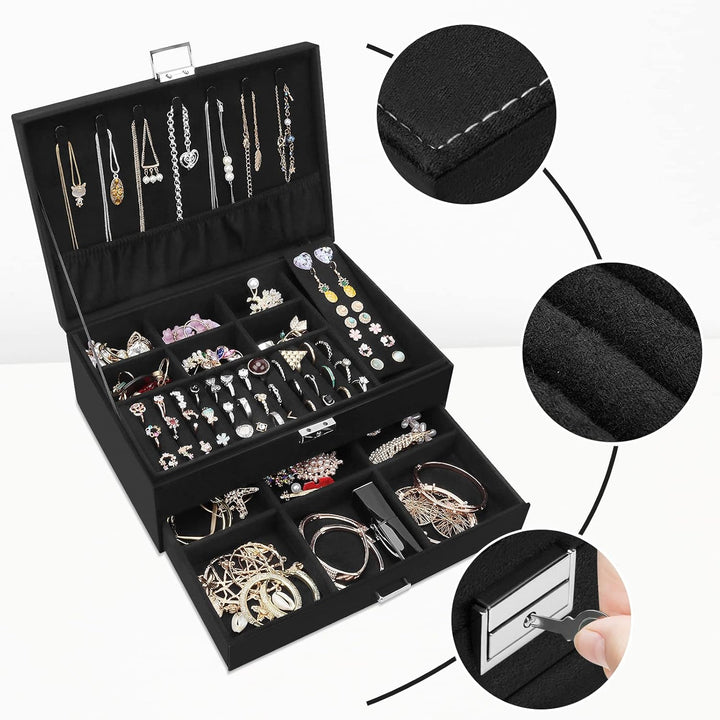 Schmuckkasten, Schmuckkästchen mit Schubladen für Damen Mädchen, Samt Schmuckbox Schmuckschatulle Gr
