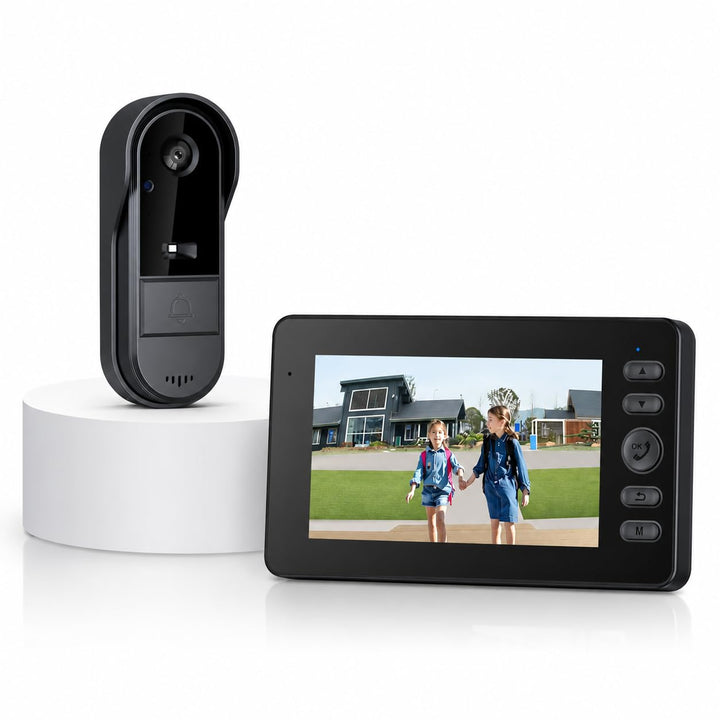 Winnes Video Türklingel mit Monitor, 1080P Funk Türklingel mit 4,3 Zoll Innenmonitor, Ohne WLAN, Ohn