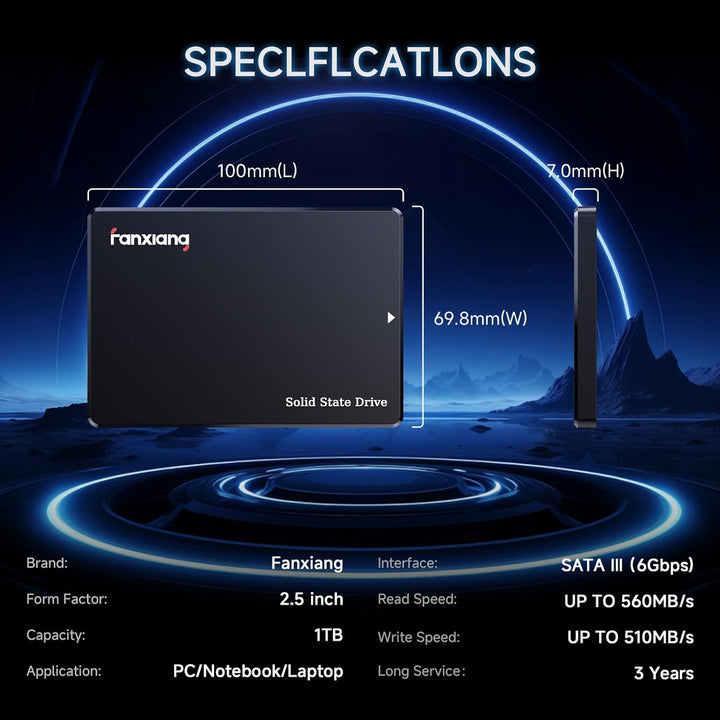 fanxiang SATA SSD 1TB 2,5 Zoll Interne SSD 550 MB/s Lesen, 500 MB/s Schreiben, Festplatte für schnel