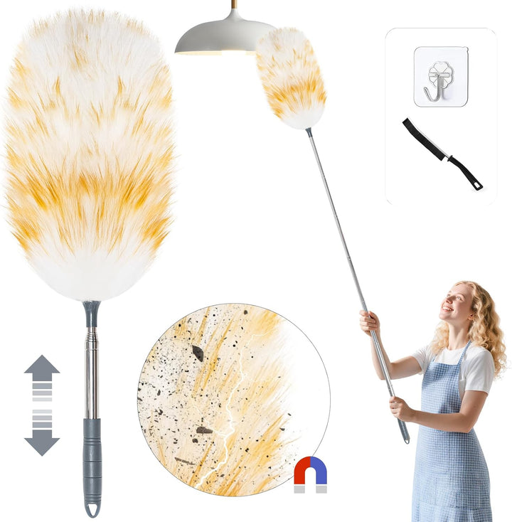 Loveco Staubwedel, Hochwertiger Lammwolle Staubwedel Teleskop Waschbar, Ausziehbar bis ca. 130 cm –