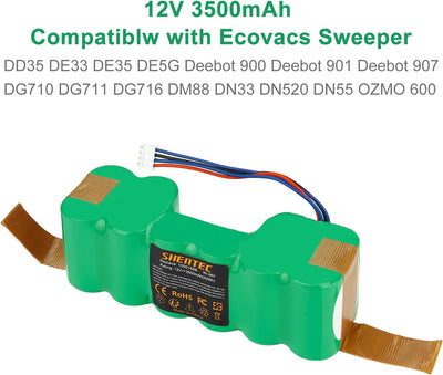 Shentec 12V 3500mAh NI-MH Ersatz Akku für Ecovacs Sweeper DD35 DE33 DE35 DE5G Deebot 900 Deebot 901