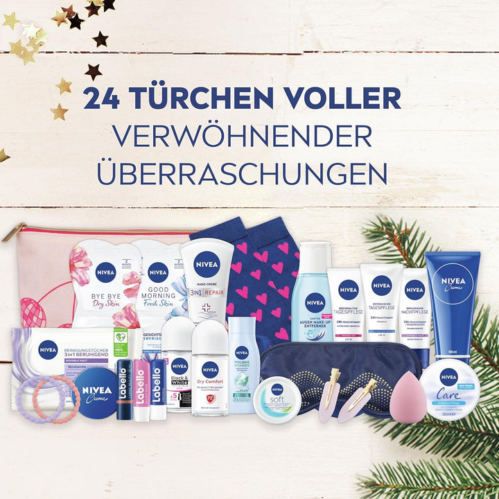 NIVEA Adventskalender 2025 – 24 Türchen mit verwöhnenden Überraschungen, Weihnachtskalender mit Pfle