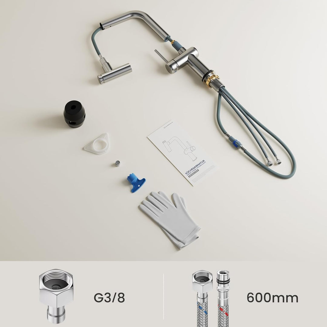 CECIPA Wasserhahn Küche Ausziehbar, Edelstahl Küchenarmatur mit Brause Zwei Wasserstrahlarten, Hochd