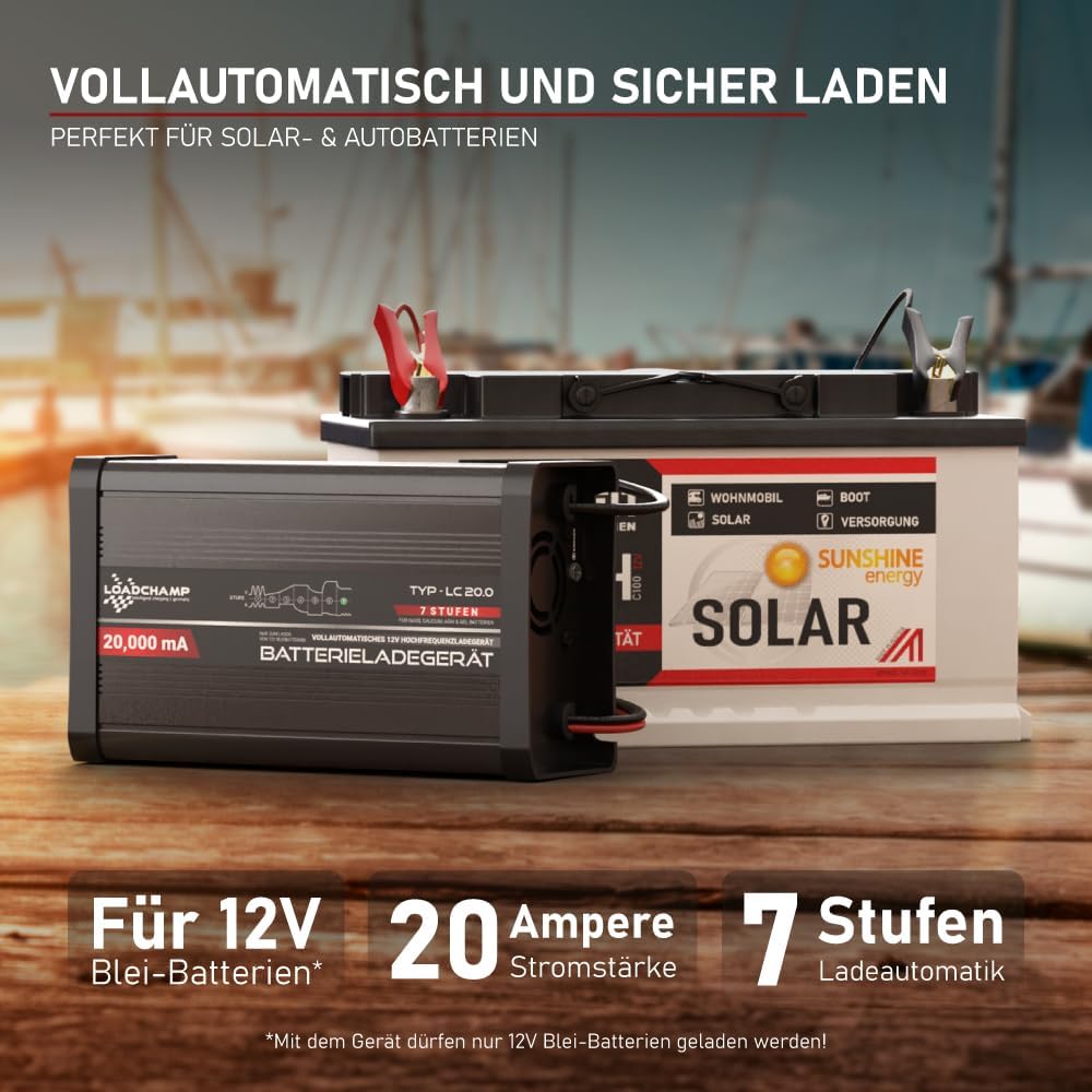 Loadchamp 20A automatisches Batterie Ladegerät AGM Gel Calcium Solar Akku LKW Batterie