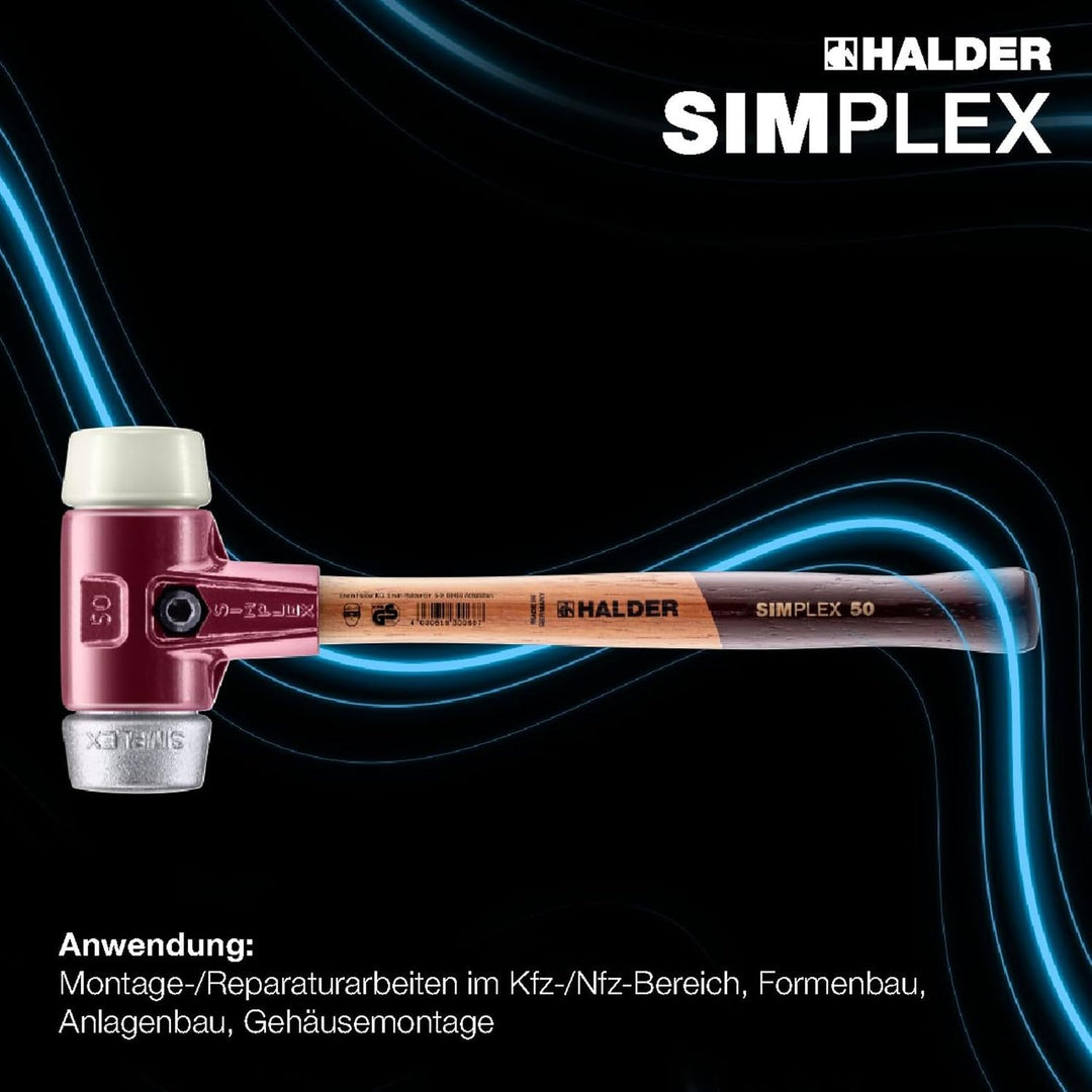 SIMPLEX-Schonhammer, Nylon/Weichmetall; mit Tempergussgehäuse und hochwertigem Holzstiel | D=40 mm |