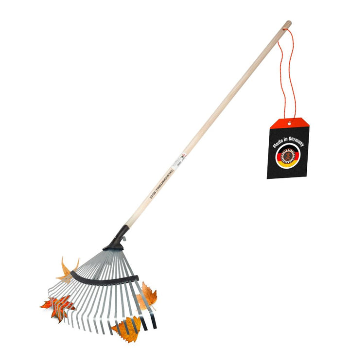 Laubbesen verzinkt, 47 cm breit, 135 cm Eschenholzstiel - robuster Fächerbesen &amp; Laubrechen für Laub