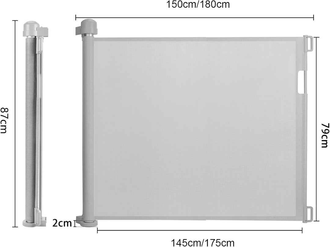 XMTECH Türschutzgitter Ausziehbar Treppenschutzgitter 0-150cm Grau Einziehbares Treppenschutzrollo,