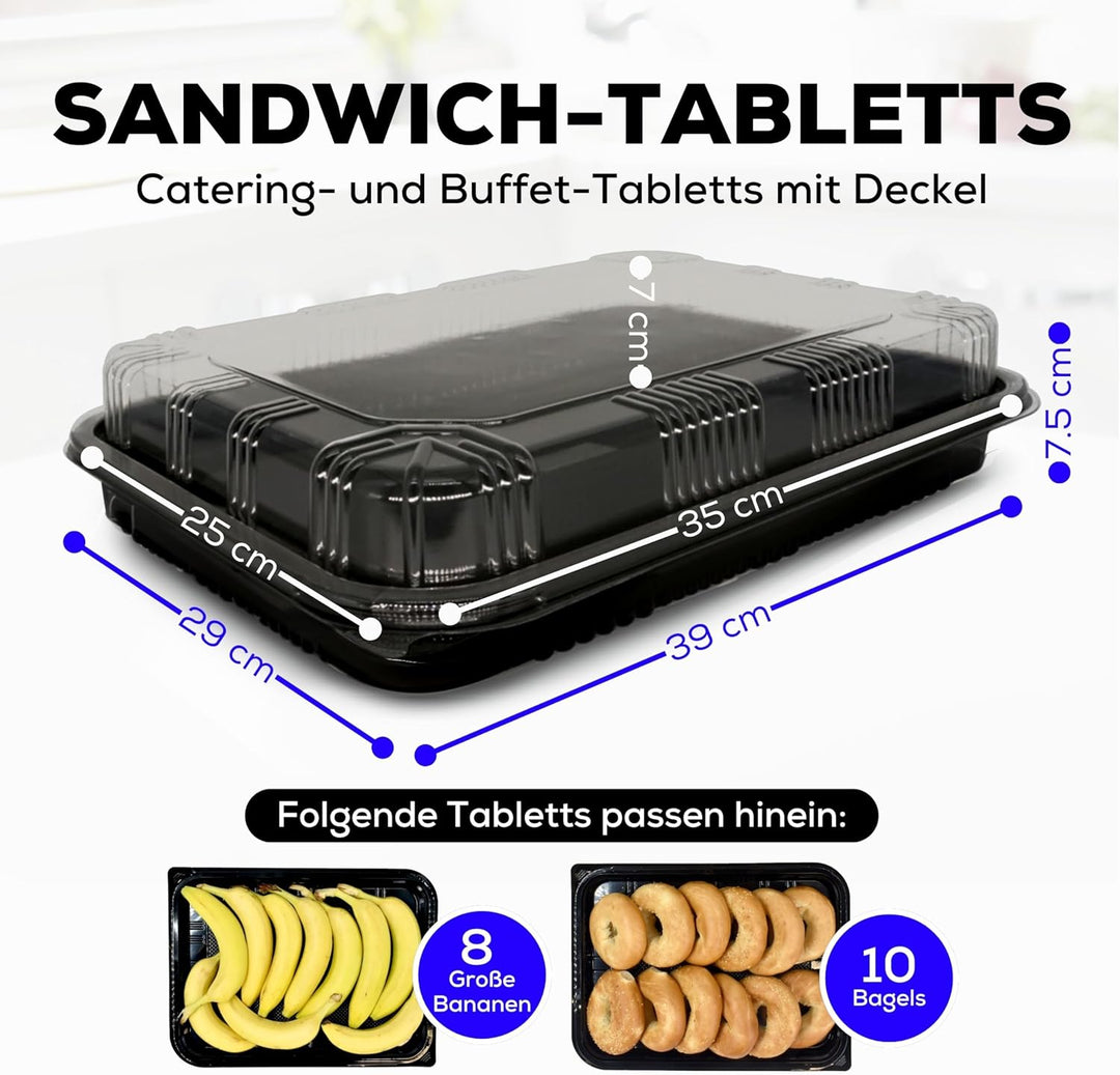 5er-Set Serviertabletts – 39 x 29 x 7,5 cm Servierplatte mit Deckel für Buffet Zubehör Partys und Ca