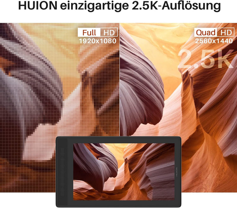 HUION Kamvas Pro 16 (2.5K) Grafiktablett mit Display mit 2.5 K Auflösung, 145% SRGB-Farbraum und 1: