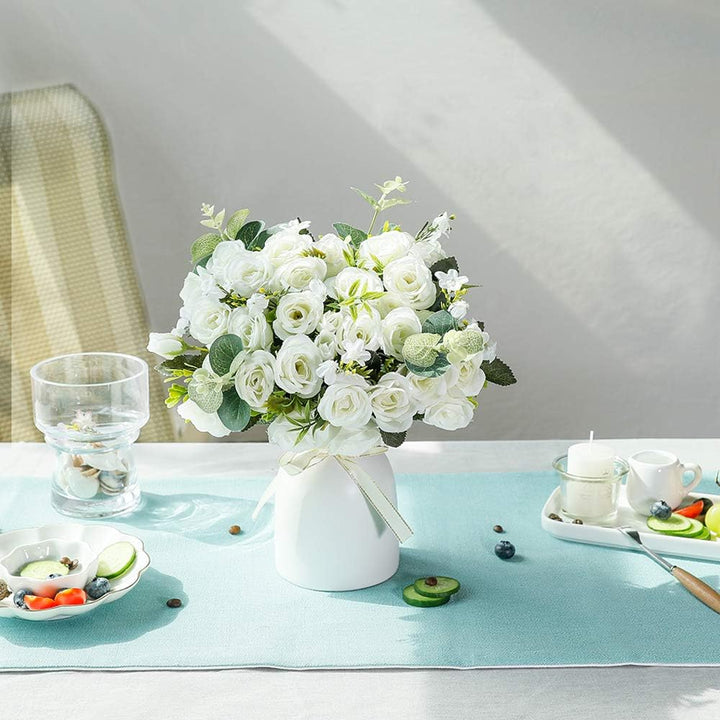 LESING Künstliche Seidenrose mit Vase, Kunstblumen, Hochzeitsblumen, Blumensträusse, Arrangement, Zu