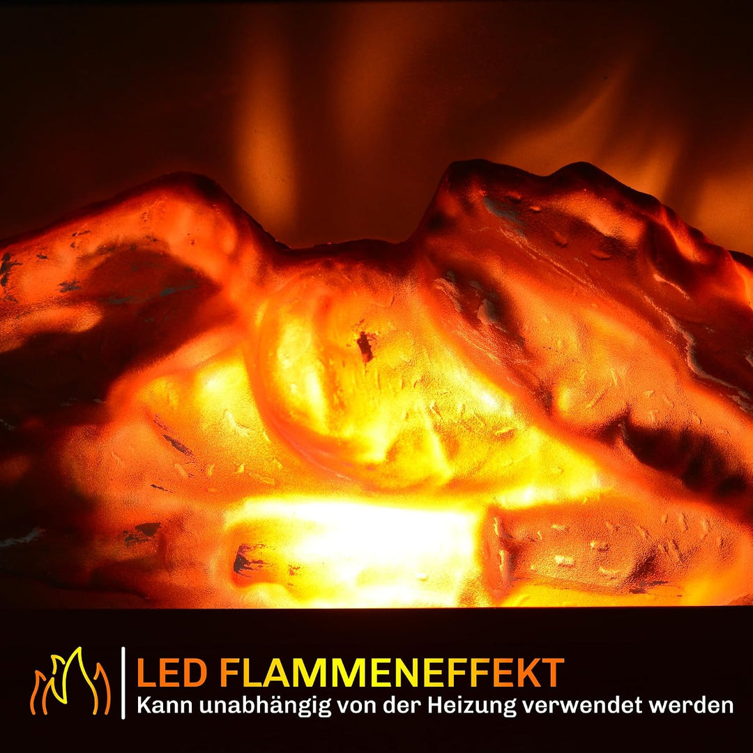HOMCOM Elektrokamin mit Heizung, elektrischer Kamin mit LED Flammeneffekt, 600/1200 W Dekokamin, ele