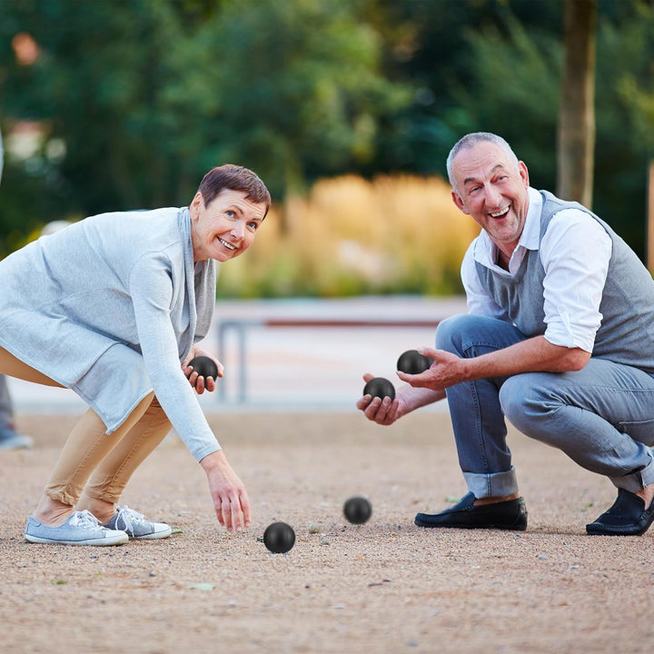 Relaxdays Boule Kugeln, 8 Metall-Kugeln, Set mit Zielkugel & Abstandsmesser, Tragetasche, Boccia Spi