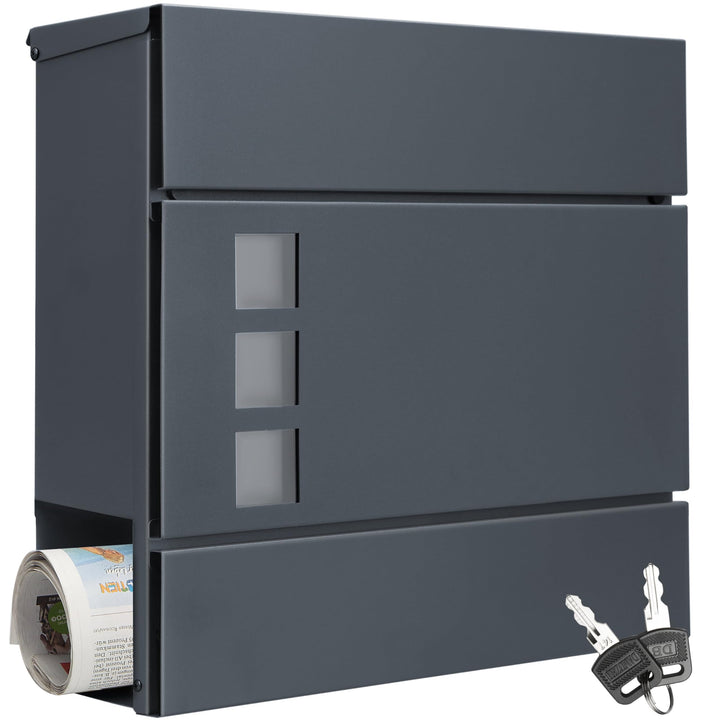 MONZANA® Briefkasten Design Stahl mit Zeitungsfach Sichtfenster 2 Schlüssel Zeitungsrolle Wandbriefk