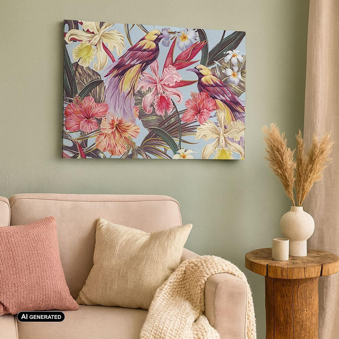 Bilder auf Leinwand 100x70cm Leinwandbild mit Rahmen Blume Vogel Sommer Gross Wanddeko Bild Schlafzi