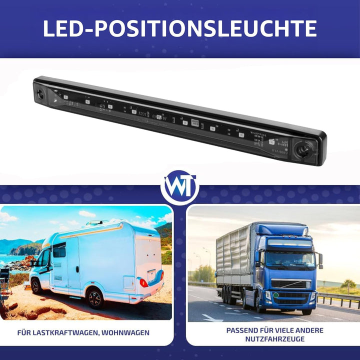 LED-Umrissleuchte LANGE dunkel getönt Graphite rot 9x LED 12/24 V IP68, universelle Montage, Kabel 2