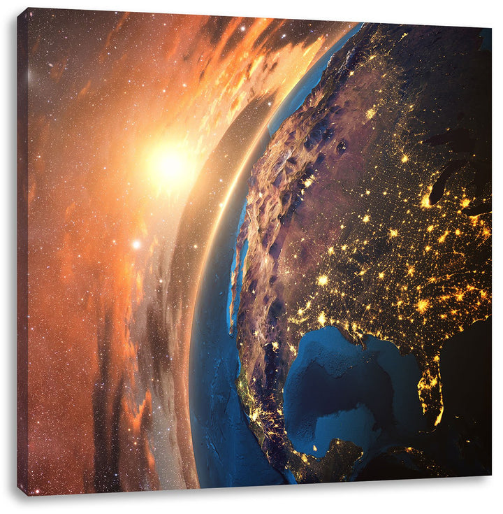 Pixxprint 3D-Rendering von detaillierten bunten Erde, Format: 70x70 auf Leinwand, 70x70