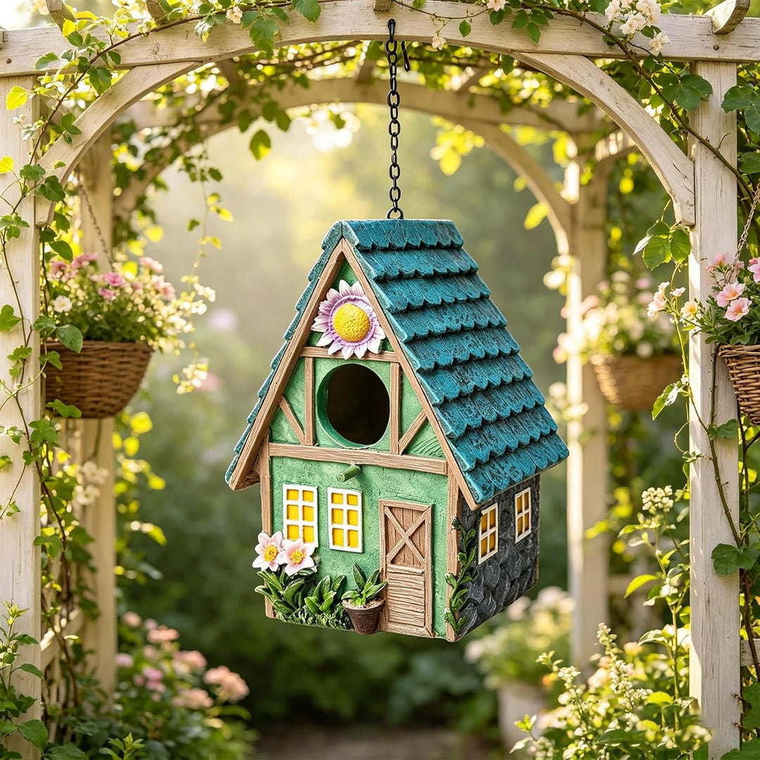 Vogelhaus Für Draussen, Bunte Vogelnistkästen Aus Kunstharz, 21.4x13x15.5 cm Vogelhaus Wetterfest, H