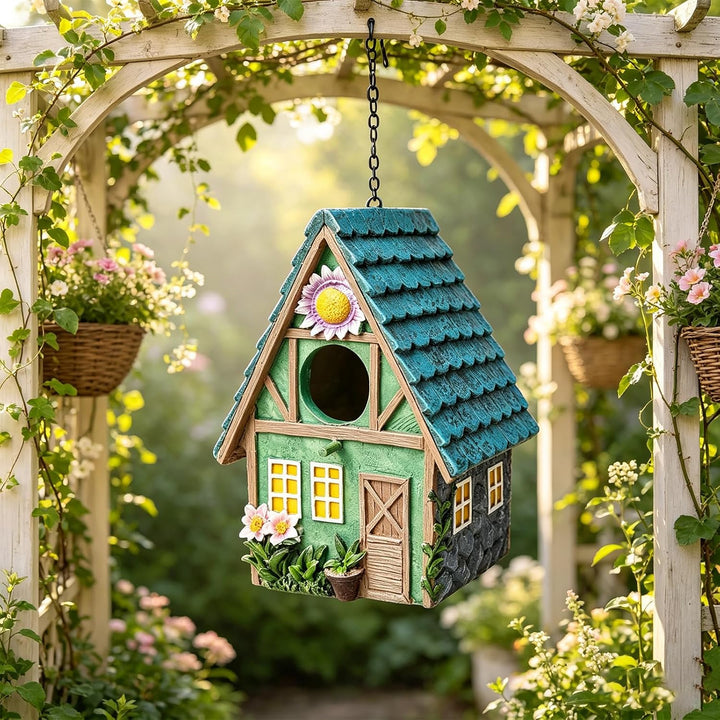 Vogelhaus Für Draussen, Bunte Vogelnistkästen Aus Kunstharz, 21.4x13x15.5 cm Vogelhaus Wetterfest, H