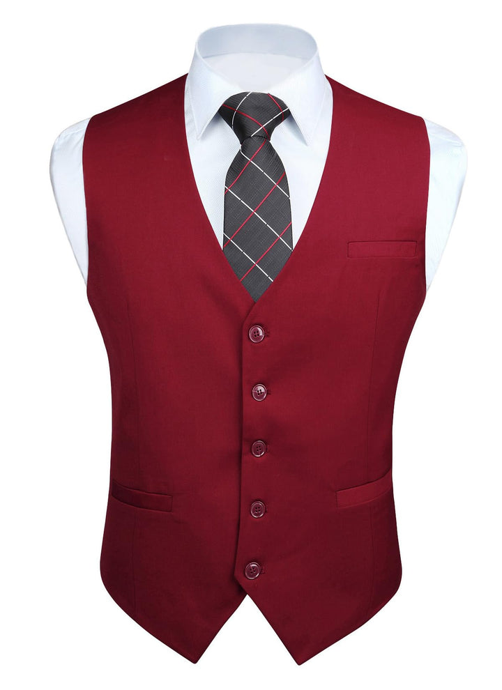 HISDERN Herren Formale Hochzeit Party Weste Baumwolle Einfarbig Weste XS Burgund, XS Burgund