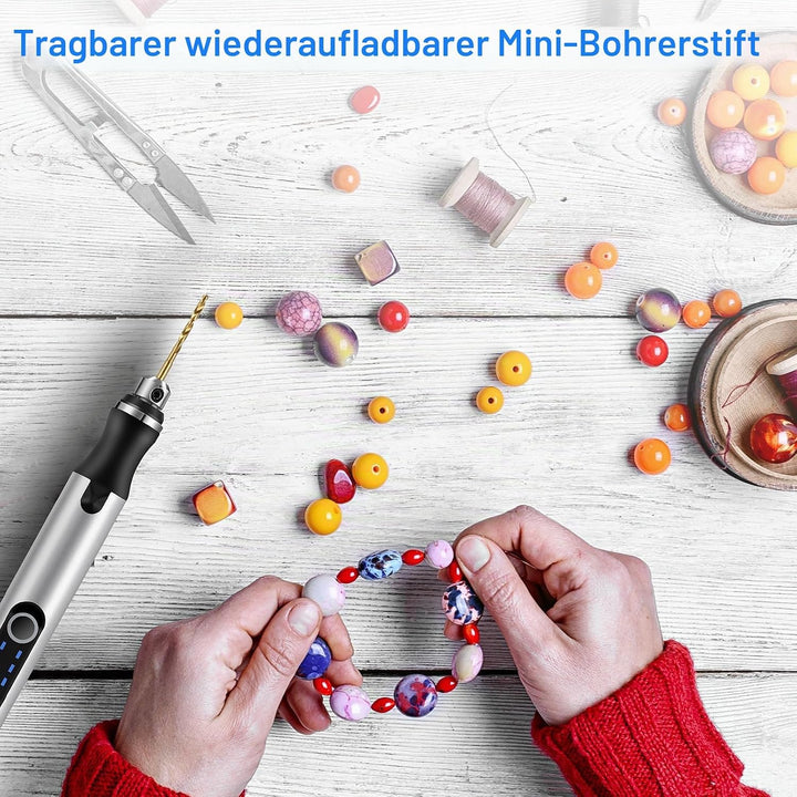 Mini Handbohrer Elektrisch, 3 Gang Mini Handbohrer Elektrisch, DIY Mini Bohrer, Mit 10 Bohrern, Wied