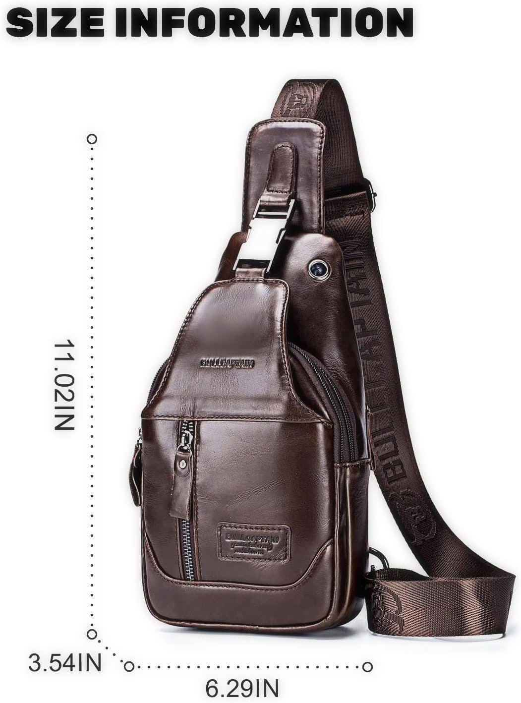 LOONGYOON Herrenbrusttasche aus Leder Umhängetasche mit Kopfhöreröffnung Studie über Sportreisen Mul