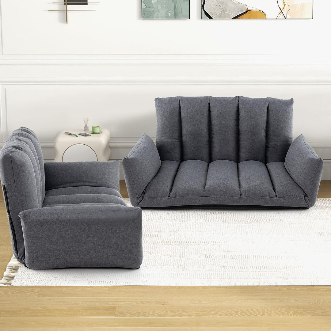 GOPLUS Bodensofa klappbar, Bodenstuhl mit 5-Positionen verstellbarem Rückenlehne & Armlehnen, gepols