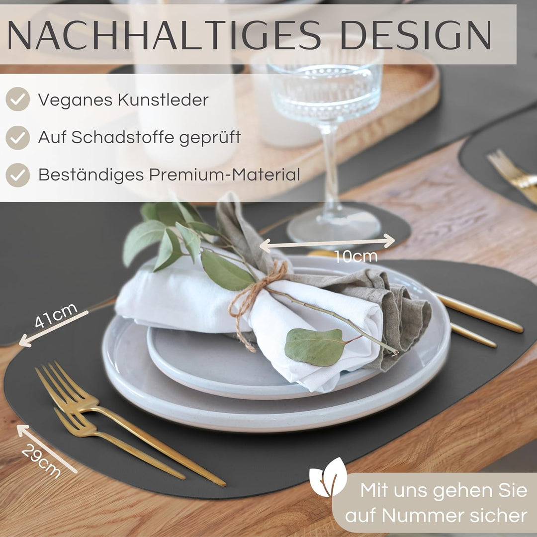 Mahewa® 6er Set Premium Tischset aus Kunstleder - Platzset abwaschbar und wasserdicht - Platzdeckche