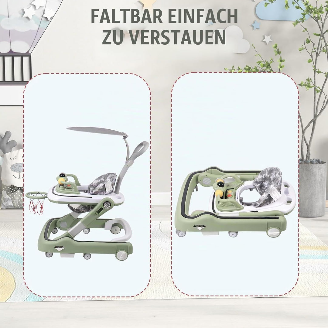 5-in-1 Lauflernhilfe für Babys, mit verstellbaren Höhen, Gehfrei Babywalker ab 6 Monate, bis zu 25 k