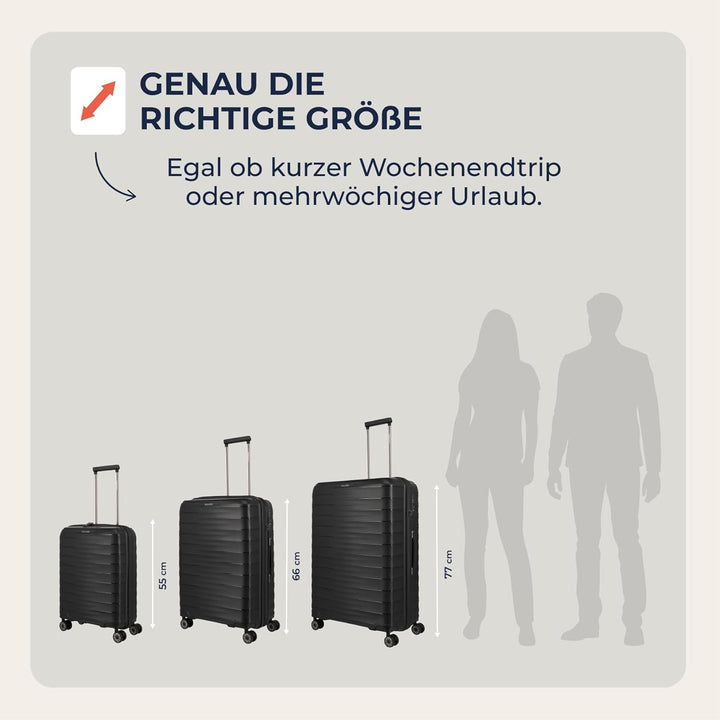 Travelite Koffer Set 3-teilig, MOOBY S/M/L, Kratzfeste Hartschale, mit recyceltem Material 55/66/77