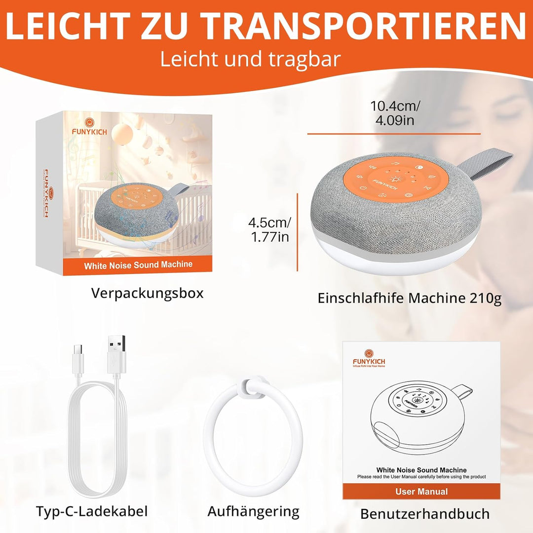 FUNYKICH White Noise Machine Baby, Weisses Rauschen Gerät mit Wireless Lautsprecher, 30 Klänge, 7 Bu
