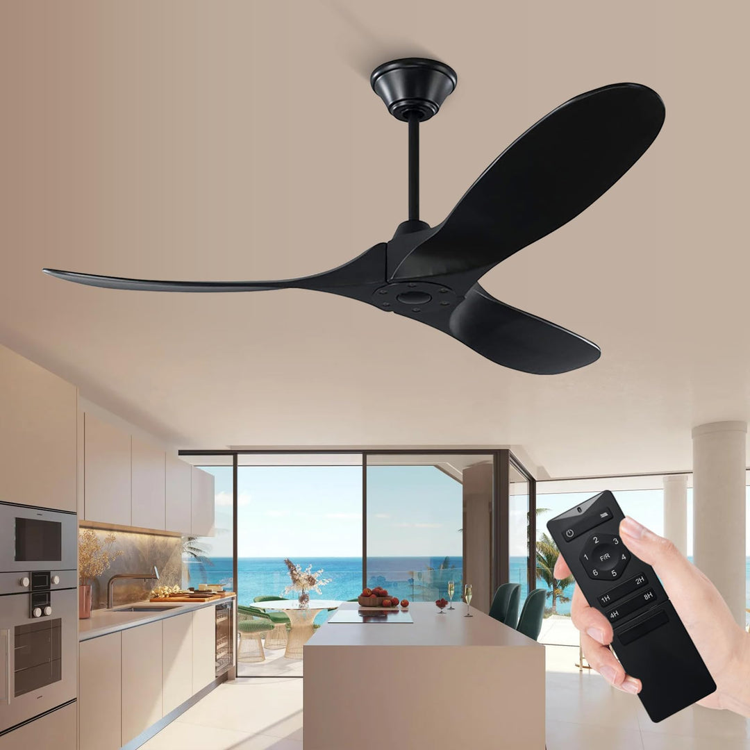 XSGDMN Schwarzer Deckenventilator ohne Beleuchtung, Deckenventilator aus Holz mit Fernbedienung, DC-