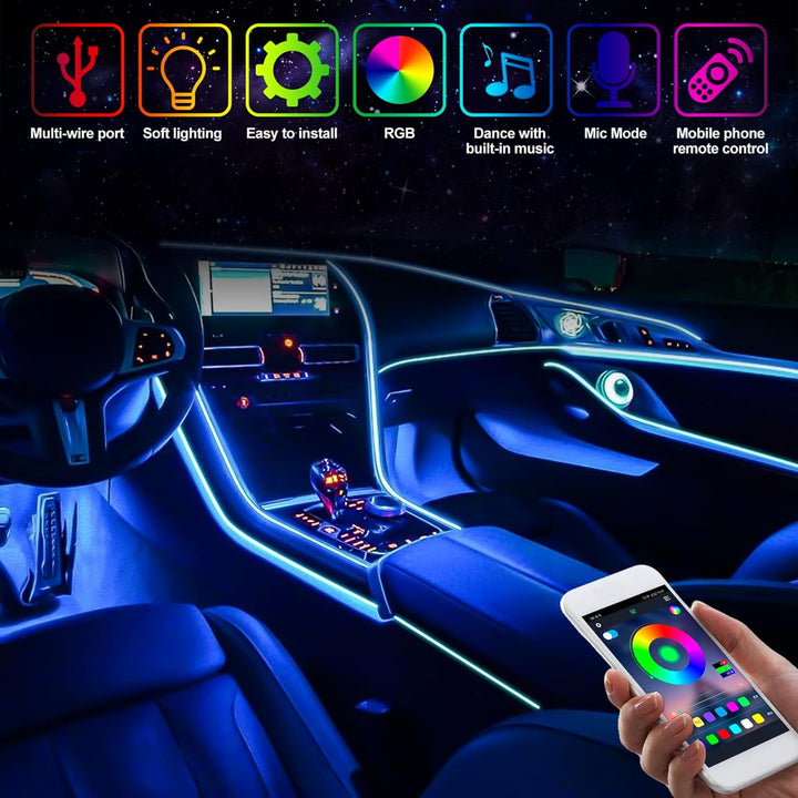 YAOBLUESEA 12V Auto LED Innenbeleuchtung, 6M LED 5050 RGB Ambientebeleuchtung Atmosphäre Neon Lichtl