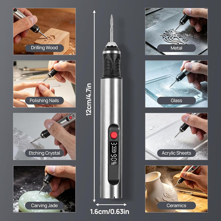 Multifunktionswerkzeug Akku Gravierstift Kabellos Gravur Werkzeug Kit mit 30 Bits, Gravierer 3-Gang-