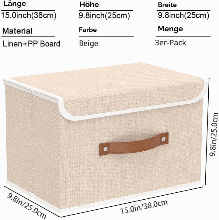 Yawinhe 3 Stück Aufbewahrungsbox mit Deckel, Faltbare Stoffboxen, Waschbare, für Schlafzimmer, Kleid